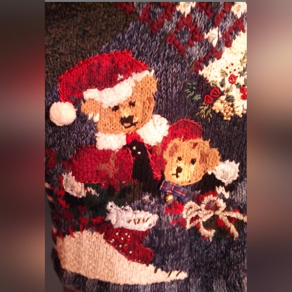 vintage 90s Y2K Teddy Bear Ugly Christmas sweater By TIARA Holiday Party Size M